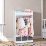Kids Costume Organizer Costume Rack Kids Armoire Open Hanging Armoire Closet with Mirror-WHITE - Image 24
