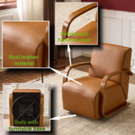 Vintage Brown Swivel Accent Chair – Luxe Faux Leather, Solid Wood Armrests, Ergonomic Comfort – Perfect for Living Room, Reading Nook,Small Single Sofa for Bedroom, Office, Apartment (Brown) - Image 17