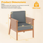Gray Boho Patio Acacia Wood Chair with Woven Rope Armrests, Cushioned Outdoor Accent Chair for Porch Balcony - Image 5