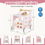 2-in-1 Baby Walker with 8 Fun Activities (Dessert Sorter/Adjustable Clock/Maze) + Side Shop Window (Role Play)-Pink - Image 3