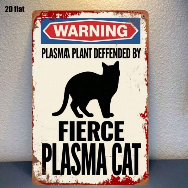 CIFbuy 1pc Vintage Metal Sign Warning Plasma Cats Guarded" Weatherproof, UV Resistant 2D Flat Unframed Wall Decor Cats GuikTok, Cats GuikTok, t Self-pickup Logiopics