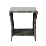 Outdoor Patio Wicker Side Table, Square End Table Bistro Coffee Table with Glass Top Storage Shelf for Porch Garden Backyard Grey SAME AS 19215985 - Image 18