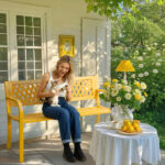 47in PVC Mesh Backrest Iron Bench Yellow - Image 4