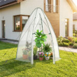 Hexagonal Mini Greenhouse with Zipper Door & Roll-Up Window, PE Cover Outdoor Plant House - White - Image 2