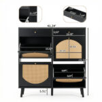 Rattan shoe cabinet with 2 drawers and 4 flip-tops, made of particleboard, 105*24*110cm, black - Image 3