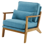 Mid-Century Oak Accent Chair - Linen-Cotton Navy Blue Upholstered Single Lounge Chair, Indoor Armchair with Sturdy Wood Frame (330LBS Weight Capacity) - Image 2