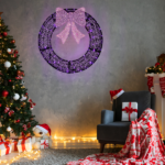 36in Pre-lit Outdoor Christmas Wreath Decoration, Lighted Metal Wreath with Purple Bow, Remote Control LED Lights with Timer, for Front Door Gate Wall Indoor Outdoor Holiday Party - Image 10