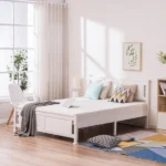 Queen Single Bunk Bed Painted + Melamine Veneer & Pine + MDF Bed Frame Vertical Striped Decorative Bed Frame 63.78*83.46*37.8in White - Image 33