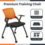 2 Pack Stackable Conference Room Chairs with Wheels, Folding Office Chair with Rebound Back, Padded Seat for Training Room, Guest, Reception, Event, Capacity 350lbs, Orange - Image 6
