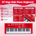 Red 37 Keys Kids Electronic Keyboard with Microphone, 8 Tones & 8 Rhythms Piano Toy for Ages 3+ - Image 2