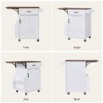 39.3" Farmhouse Kitchen Island with Drop Leaf, Kitchen Storage Island with Open Side Rack, One Drawer, Towel Rack, Rolling Kitchen Cart with Lockable Wheels for Lawn Garden, White - Image 6
