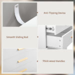 Particleboard Wood Three Drawers With LED Light Bedside Table Dresser Nightstand White - Image 4