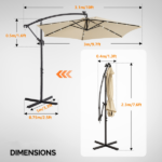 10FT Round Banana Hanging Patio Umbrella with 18 LED Lights, 6 Iron Ribs, Iron Straight & Curved Pole, Waterproof Polyester Canopy, with Stand Sleeve and Cross Base, Khaki - Image 18