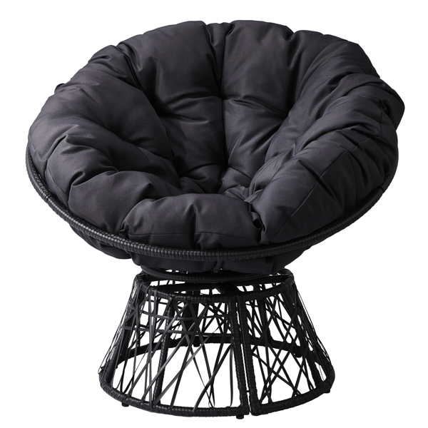 38" Ergonomic Swivel Wicker Papasan Chair with Thick Tufted Cushions, 360 Degree Rotatable Chairs for Living Room Bedroom Reading Room, Gray Cushion