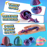 8" 3D Printed Dragon Eggs, Mystery Crystal Dragon Egg for Easter Basket Stuffers, Unique Easter Toys & Decor, Fantasy Tabletop Decor for Kids & Collectors (4 Pack) - Image 2