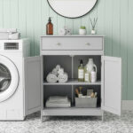Gray particleboard with melamine veneer, 60*30*80cm, double doors, single drawer, bathroom vanity - Image 5