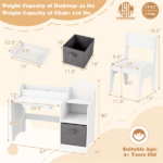 Kids Table and Chair Set with Storage Drawers House-Shaped Study Desk for Playroom Bedroom- White - Image 4