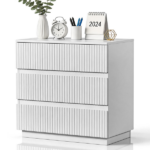 Handleless Grille-Finished 3-Drawer Bedside Table P2 Particleboard + MDF & Melamine Veneer + Thermoformed Drawer Dresser 23.62*12.99*22.05in White - Image 4