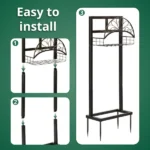 Garden Hose Holder, Water Hose Holder Stand with Storage Basket, Heavy Duty Freestanding Garden Hose Hanger Storage Rack with 4 Spikes for Outside Yard Lawn Farm, Bronze - Image 3