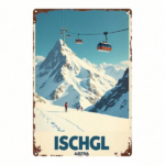 CIFbuy 1pc 2D Flat Metal Sign Winter Ski Resort Ischgl Austria Snow Scene Tin Art Square Iron Hanging Painting With Pre-Drilled Holes TikTok, TikTok, Self-pickup Logiopics