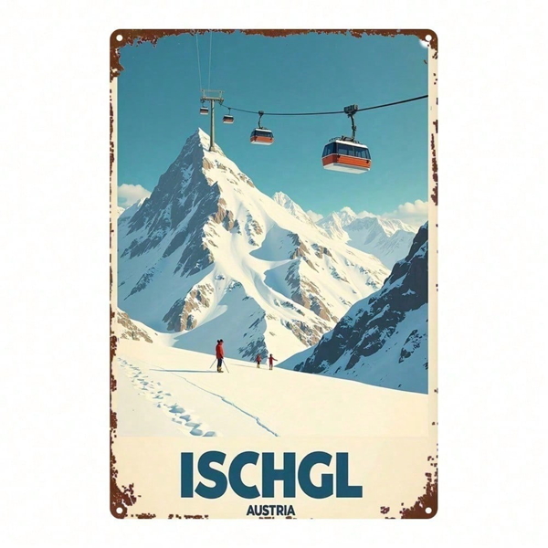 d03d69ee-f19c-407e-81b9-645fb487441d.png CIFbuy 1pc 2D Flat Metal Sign Winter Ski Resort Ischgl Austria Snow Scene Tin Art Square Iron Hanging Painting With Pre-Drilled Holes TikTok, TikTok, Self-pickup Logiopics - Image 1