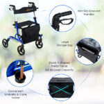 2-in-1 Blue Rollator Walker & Wheelchair - 330 lbs Capacity, 8" PVC Wheels + X-Shaped Structure (Stability), Ideal for Seniors/Disabled - Image 7