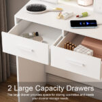 Small Makeup Vanity Desk with Mirror & Adjustable LED Lights,Built-in Power Outlet & Hidden Storage, Includes padded stool & Shelf,Space-Saving Dressing Table for Small Bedrooms,White - Image 3