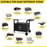 Outdoor Grill Cart with Storage, Rolling Bar Cart Movable Kitchen Island for BBQ, Patio Dining Cart Table for Food Prep with Wheels Hooks Foldable Top - Image 16