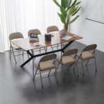 4pcs Elegant Foldable Iron & PVC Chairs for Convention & Exhibition Light Brown - Image 20