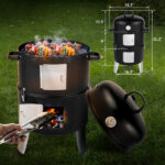 Vertical Steel Charcoal Smoker, Heavy Duty Double Layer Round BBQ Grill for Outdoor Cooking, Black - Image 10