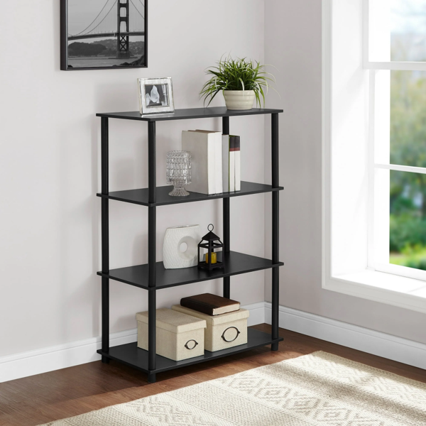 No Tools 4-Shelf Bookcase, True Black Oak