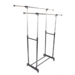 Dual-bar Vertical & Horizontal Stretching Stand Clothes Rack with Shoe Shelf YJ-04 Black & Silver - Image 3