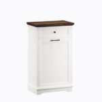 10 Gallon Tilt Out Trash Cabinet Freestanding Trash Bin Cabinet Wood Garbage Recycling Cabinet with Hideaway Drawer Pet Proof Trash Can Holder for Kitchen Living Room, Antique White (not include can) - Image 3