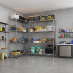 4-Layer Adjustable Shelf Iron Shelving Unit with 2'' Rubber Wheels for Home Use 46.06*17.72*64.96in Silver-Gray - Image 6
