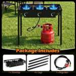 3 Burner Propane Stove 240000 BTU Portable Outdoor Propane Burner Stove Black Metal Frame Max 660 LBS Load Capacity Adjustable Heat Control Gas Stove for Soup Stir-Fry Barbecue Picnic - Image 3