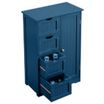Navy blue, MDF with paint finish and melamine veneer, vertical stripes, 56*30*82.5cm, 4 drawers, 1 door, bathroom vanity - Image 14