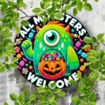 CIFbuy Frightsbyte 8x8 Inch Round Halloween Metal Sign, 2D Flat Tin Wall Art, Monster Printed Rustic Vintage Decor For Home Bar Party H TikTok, TikTok, ty H Self-pickup Logiopics - Image 2
