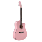 Pink 41-inch Dreadnought barrel-shaped cutaway acoustic guitar with pick, strings, capo, gig bag, tuner, wrench tool, and shoulder strap - Image 3