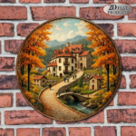 CIFbuy Vintage Autumn Town 2D Flat Round Sign 8x, "" Flat Round, Sign 8x8 Inch Rustic Villa Plaque Decorative Wall TikTok, TikTok, temu emu Self-pickup LogiWaics - Image 8