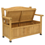 Outdoor Wooden Storage Bench, Large Deck Box with Seating & Armrest, Patio Organizer Loveseat for Garden Porch Deck Backyard Poolside - Image 6