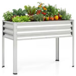 44" Elevated Raised Garden Bed with Drainage Holes, 32" Ergonomic Height Metal Planter - Silver
