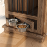 44.48" Large Dog Crate Furniture, Indoor Wooden Dog Kennel End Table with 2 Storage Drawers and Rotating Bowls, Decorative Pet Cage Dog House for Medium Dogs,Brown - Image 9