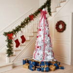 6 FT Fully Decorated Pre-lit Christmas Tree, Pop Up Artificial Xmas Tree with 100 Warm Lights and Red Ornaments for Home Office Store Holiday Deco, White - Image 3