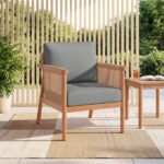 Gray Boho Patio Acacia Wood Chair with Woven Rope Armrests, Cushioned Outdoor Accent Chair for Porch Balcony - Image 2