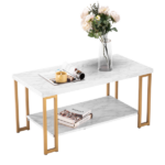 Same Code 35647920 (106 x 50 x 48cm) Simple Double-layer Golden Iron Pipe Marble PVC Coffee Table Rectangular - Image 19