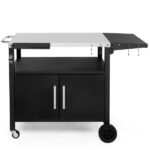 Outdoor Grill Cart with Storage, Rolling Bar Cart Movable Kitchen Island for BBQ, Patio Dining Cart Table for Food Prep with Wheels Hooks Foldable Top - Image 25