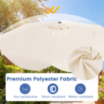 10 Ft Solar Powered Patio Umbrella with 24 LED Lights, Beige Outdoor Market Umbrella - Image 5