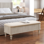50.8-inch Multi-Functional Storage Ottoman Bench-Solid Rubberwood Bed End Bench with Linen Seat, Storage Bench for Bedroom, Entryway Shoe Organizer for Bedroom, Living Room, Entryway, Closet, Beige - Image 9