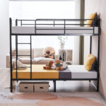 Same Code 12883671 Iron Bed Bunk Bed with Ladder for Kids Twin Size Black - Image 53