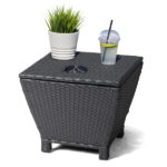 Outdoor PE Wicker Side Table with Storage, Small Patio Storage Bin Container for Hose Cushion Towel, Black - Image 9